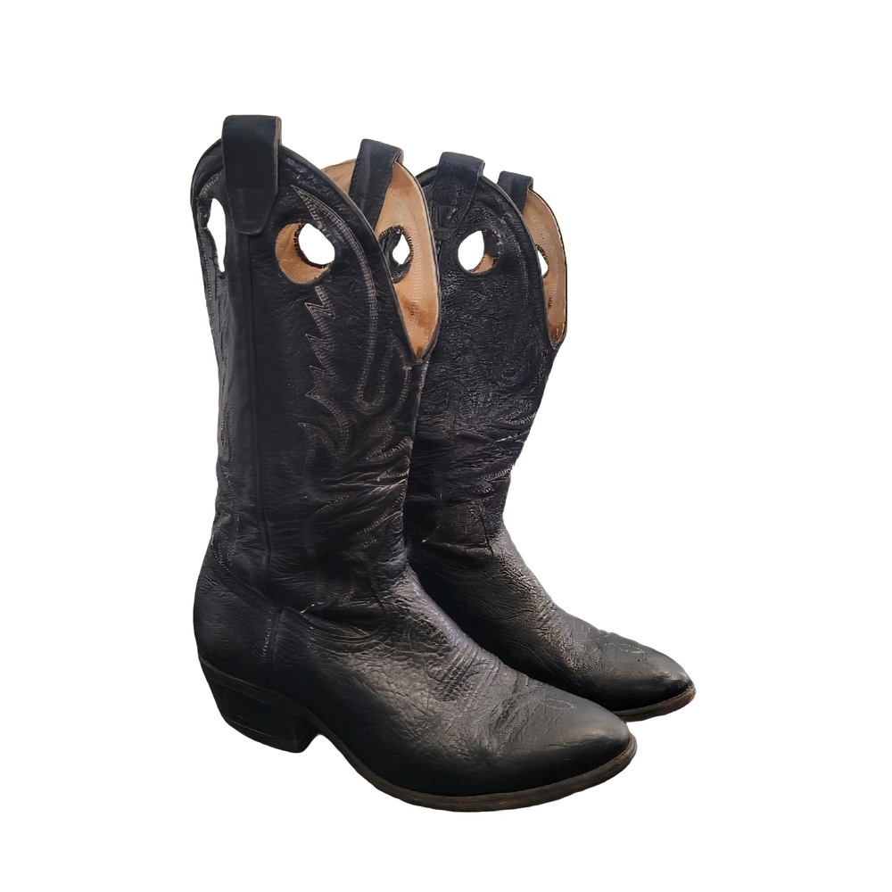 TONY LAMA Vintage Black Leather Cowboy Boots Mens Size 10  Embroidered